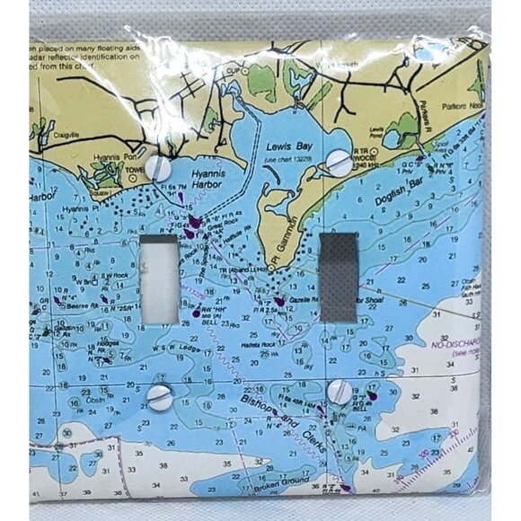 Nautical Chart Double Light Switch Plate Cover With Hyannis Harbor Map Design - Picture 3 of 10
